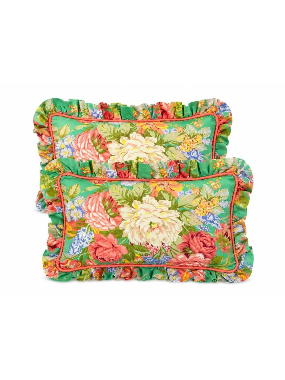 Throw Pillow Pair Floral Chintz Traditional Ruffle Piping Vintage Set 2 Home Dec